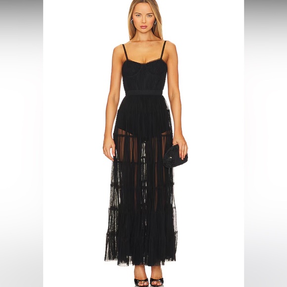 Alice and Olivia Deena Pleated Tulle Maxi Dress with Hotpants - Picture 2 of 4